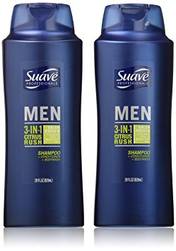 Suave for Men 3 in 1 Shampoo Conditioner and Body Wash, Citrus Rush 28 oz, Twin Pack