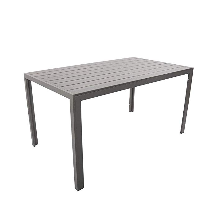 Dporticus Outdoor Patio 55" Rectangular Dining Table Aluminum Frame with Grey Wood Look