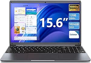 SGIN 15.6 Inch Laptops, Laptop Computer with 12GB RAM 1024GB SSD, Celeron N5095 Quad-Core(Up to 2.9GHz), 15.6" IPS 1080P Notebook, 7000mAh Battery, 5G WiFi, Mini HDMI, Webcam, Type-C, USB 3.0(Silver)