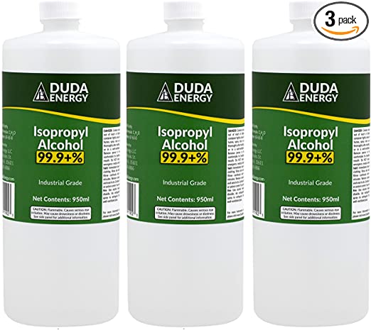 Duda Energy x 950ml Bottles of 99.9+% Pure Isopropyl Alcohol Industrial Grade IPA Concentrated Rubbing Alcohol 0.75 Gallons Total, Clear, 32.12 Fl Oz (Pack of 3), 3 Count