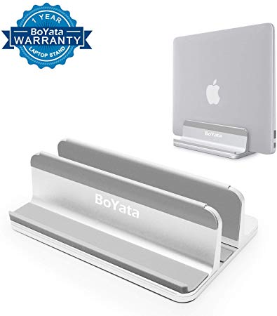 Boyata Vertical Laptop Stand, Aluminum MacBook Stand Laptop Holder Desktop Stand with Adjustable Dock Size Compatible for MacBook/Surface/Lenovo/Dell/Gaming Laptops (up to 17.3 inches) (Silver)