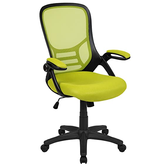 Flash Furniture High Back Green Mesh Ergonomic Swivel Office Chair with Black Frame and Flip-up Arms, BIFMA Certified