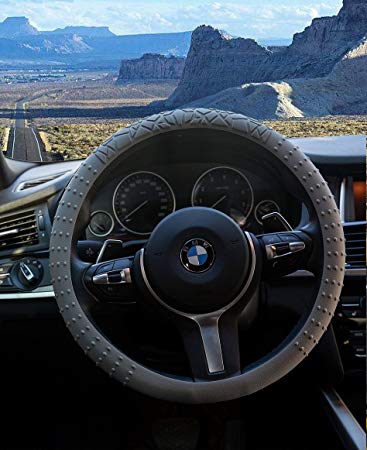 JYPC Silicone Anti-slip Car Steering Wheel Cover Novel Geometrical Pattern Universal 15 inch (Grey)
