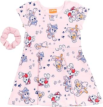 Paw Patrol Marshall Chase Skye Girls Skater Dress and Scrunchie Toddler to Little Kid