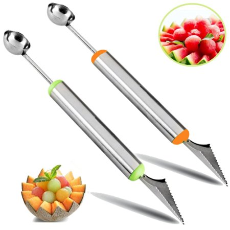 Daixers 2PCS Melon Baller Fruit Carving Knife Fruit Slicer 2 in 1 Multifunction Home Kitchen Tools For DIY Fruit Salads,Garnishes and Desserts,Cake,Ice Cream Scooper