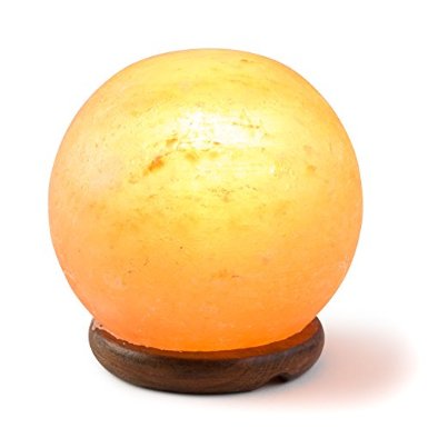 Hand Crafted HemingWeigh Rock Salt Sphere Lamp 12 Cm with Wood Base Electric Wire and Bulb