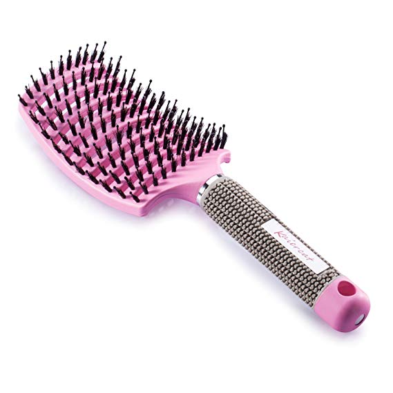Kaiercat® Boar Bristle Brush-Best at Detangling Thick Hair Vented For Faster Drying-100% Natural Boar Bristles for Hair Oil Distribution (Pink)