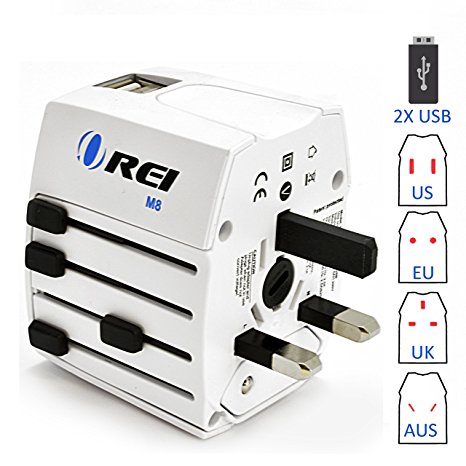 Universal Travel Adapter OREI All In One International Power Adapter with 2.4A Dual USB, European Adapter Travel Power Adapter Wall Charger for UK, EU, AU, Asia Covers 150  Countries