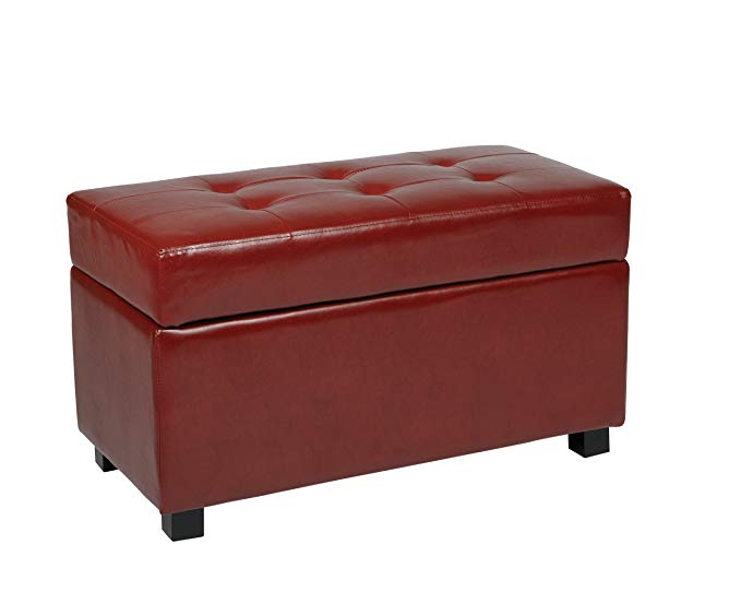 Office Star Metro Storage Ottoman in Eco Leather, Crimson Red