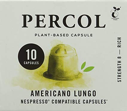 Percol Espresso Coffee Capsules Nespresso Compatible Americano Lungo Compostable (Pack of 9, Total 90 Capsules)