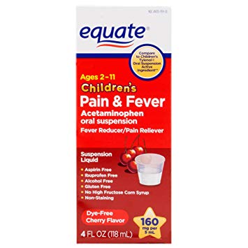 Equate - Children's Pain & Fever Acetaminophen 160 mg, Suspension Liquid, Dye-Free Cherry, 4 oz