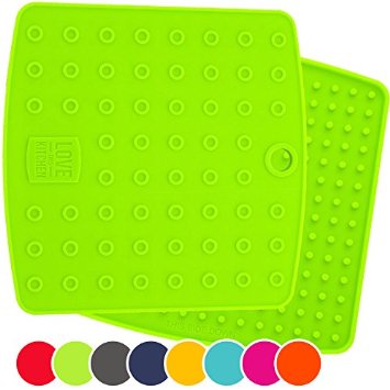 Set of (2) Premium, 5 in 1 Multipurpose Silicone Kitchen Tool: Trivet Mat, Pot Holders, Spoon Rest, Jar Opener, Coaster | Heat Resistant Hot Pads | Thick & Flexible | Great Gifts for Her (Green)