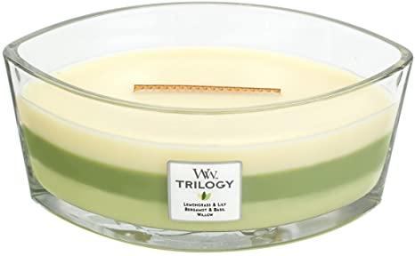 WoodWick Trilogy Garden Oasis, 3-in-1 Highly Scented Candle, Ellipse Glass Jar with Original HearthWick Flame, Large 7-inch, 16 oz