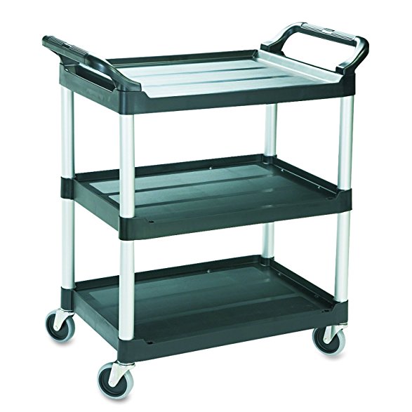 Rubbermaid Commercial Economy Plastic Cart, Three-Shelf, 15"H x 19" L , 200 lb Capacity, Black (FG342488BLA)