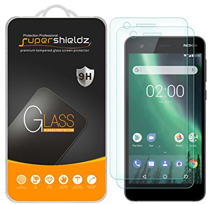 [2-Pack] Supershieldz for Nokia 2 Tempered Glass Screen Protector, Anti-Scratch, Bubble Free, Lifetime Replacement Warranty