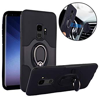 Galaxy S9 Case, Slim Drop Protection Cover, Improved Ring Grip Holder Stand, Back Magnetic Circle with Air Vent Magnetic Car Vent Mount for Samsung Galaxy S9 (2018) - Black