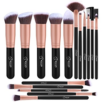 Bestope Makeup Brush Set 16PCs Premium Cosmetic Brushes With Super Velvety Synthetic Hair Kabuki Foundation Blush Eyeshadow Liner Powder Blend Concealer Face Complexion Beauty Tools (Rose Gold)