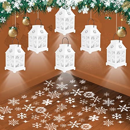 Christmas Led Snowflake Projector String Lights with 6 in 1 Snowflake Lights Indoor Hanging Lantern Decoration for Christmas Bedroom Party Wedding Porch Decor（White）