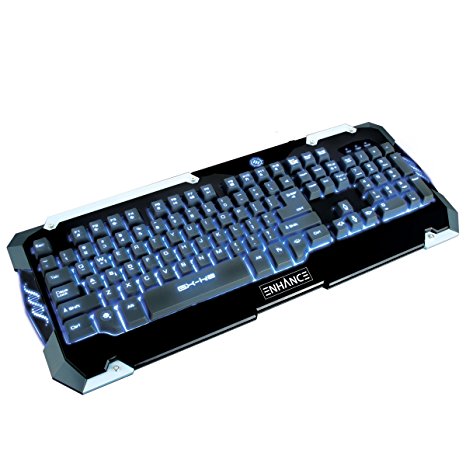 ENHANCE GX-K2 Gaming Keyboard with 104 Hybrid Mechanical Feel Keys , LED Backlit , & Braided Cable - 3 Color Selection , Multimedia Shortcuts , & Plug & Play USB Connection - PATHOGEN Series