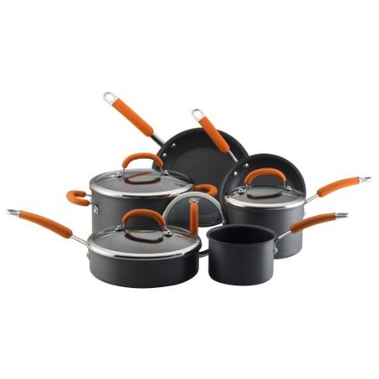 Rachael Ray Hard Anodized Nonstick 10-Piece Cookware Set, Orange