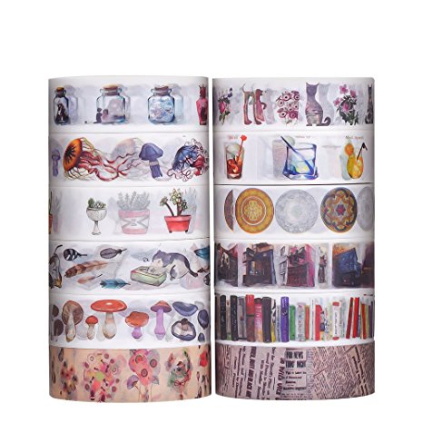 Antner Washi Masking Tape Collection DIY Scrapbooking Sticker, 12 Rolls