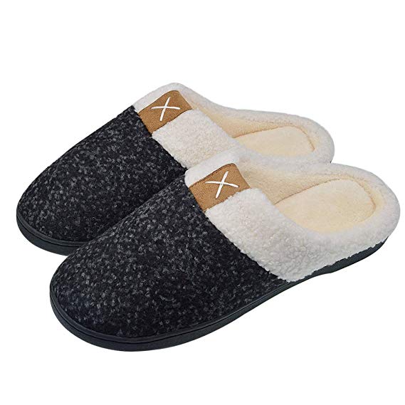 iParaAiluRy Comfy Memory Foam Slippers for Women Men Anti-Slip House Slippers with Plush Fleece Lining