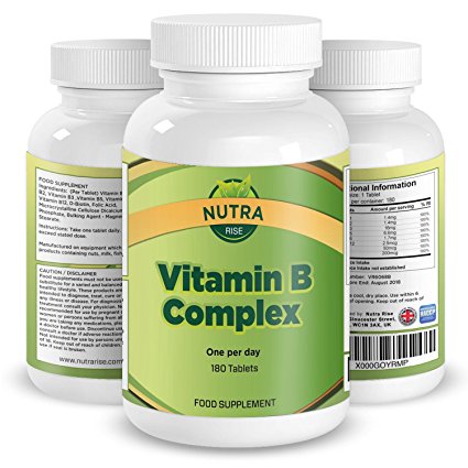 Vitamin B Complex, High Strength Supplement, Contains All 8 Vitamins: B1, B2, B3, B5, B6, B12, D-Biotin & Folic Acid, B Complex Will Increase Energy & Combat Fatigue, 6 Month Supply - 180 tablets