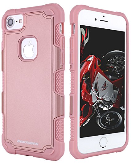 iPhone 7 Case, BENTOBEN Anti-scratch Dual Layer Heavy Duty Rugged Hybrid Hard PC TPU Bumper Shockproof Skidproof High Impact Resistant Full Body Protective Case for iPhone 7 (4.7 Inch), Rose Gold