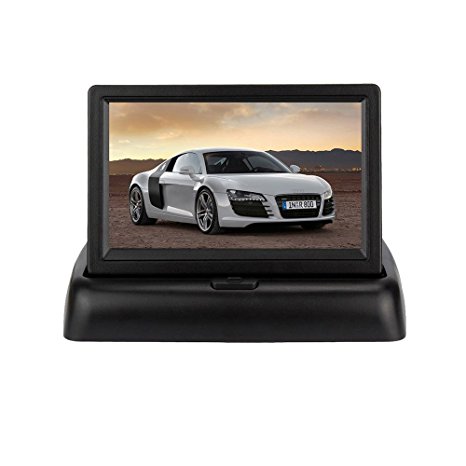 Podofo 4.3" Foldable TFT Color LCD Car Monitor Rearview Parking Dashboard Screen Display for Vehicle Reverse Camera, CCTV Camera and Car DVD Player