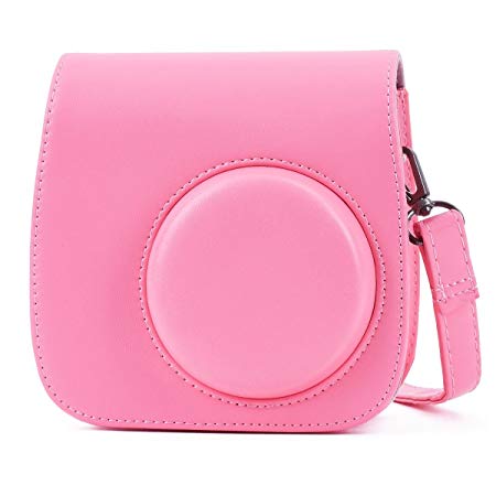 Phetium Flamingo Pink Protective Case for Fujifilm Instax Mini 9 Mini 8 Mini 8 , Soft PU Leather Bag with Pocket and Removable Shoulder Strap(Flamingo Pink)