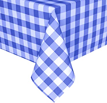 Hiasan Royal Blue Checkered Tablecloth Rectangle - 60 x 84 Inch - Waterproof and Wrinkle Resistant Plaid Table Cloth for Kitchen, Outdoor Picnic