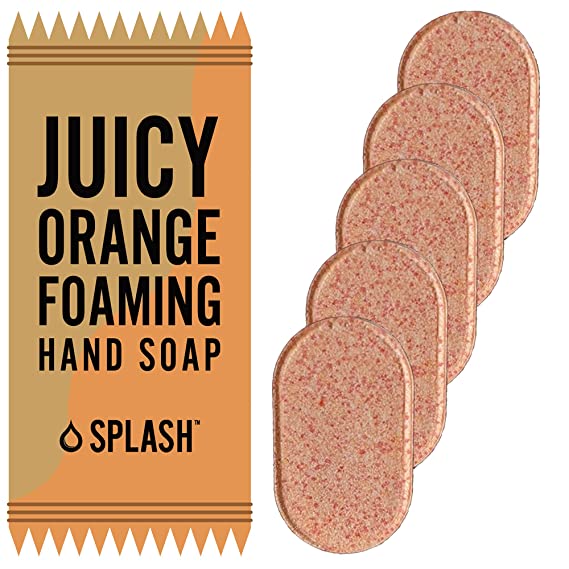 Splash Eco-Friendly 5x Smart Foaming Hand Soap Refill Tablets | 40 FL Oz Dissolvable Plastic Free Hand Wash Pods - Just Add Water | Juicy Orange Scent
