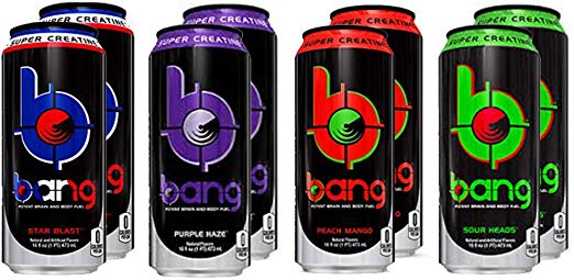 VPX Bang Variety - Sour Heads, Peach Mango, Purple Haze, Star Blast 16fl.oz. (Pack of 8)