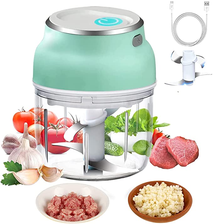 Mini Electric Food Vegetable Chopper, YEIRVE Onion Chopper, Wireless Portable Garlic Chopper with USB Charging, with Four Stainless Steel Blades, Suitable for Onions/Vegetables/Meat/Chili -300ML