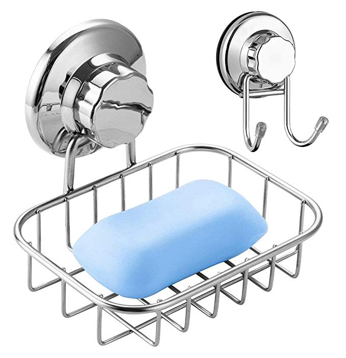 ARCCI Soap Dish and Towel Hook with Suction Cup, Super Powerful Vacuum Suction Cup Soap Rack, Strong Stainless Steel Soap Holder for Shower & Bathroom & Kitchen