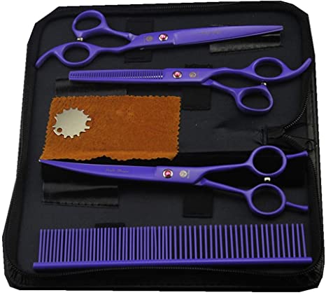 Purple Dragon 7.0 inch 3 PCS Pet Grooming Scissors Dog Thick Hair Cutting & Thinning Shears Kit with Comb