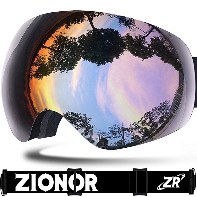 ZIONOR Lagopus X10 Unisex Frame/Frameless Snowboard Ski Goggles with Dual Layer Lens 100% UV400 Protection Anti-fog with Fix-point Anti-slip Strap