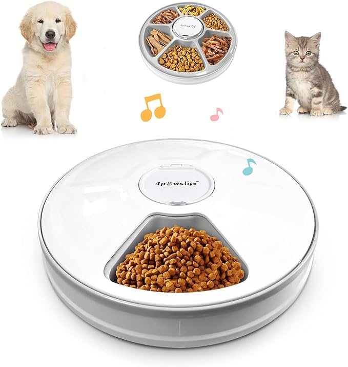 Pet Automatic Dog Feeder, 5 Meals, 40 oz Capacity, Plastic, for Dry Food, Multiple Pets with Timer & recoder