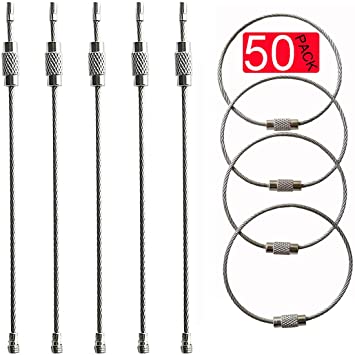 Adywe 50 PCS Wire Keychains, Wire Keychain, 6 inches Cable Loops Stainless Steel Gear for Hanging Luggage Tag, Keyrings and ID Tag Keepers (Silver)