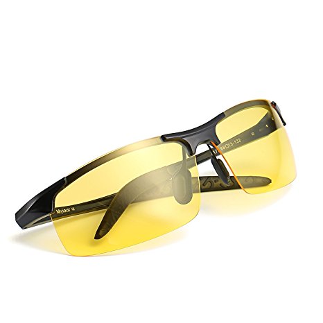 HD Men's Night Driving Glasses Polarized Wraparound Sunglasses Yellow Lens Comfortable