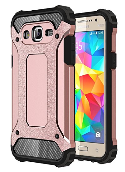 J7 Case (2015), Galaxy J7 Case, Hasting [Drop Protection] [Impact Resistant] Dustproof Dual-layer Armor Hybrid Steel Style Protective Case for Samsung Galaxy J7 2015 (Rose Gold)