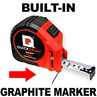 QUICKDRAW PRO DUAL-READ 26 ft / 8M (Imperial / Metric) Self Marking Tape Measure - 1st Measuring Tape with a Built in Pencil - Contractor Grade Steel Tape - Power Locking Tape Ruler