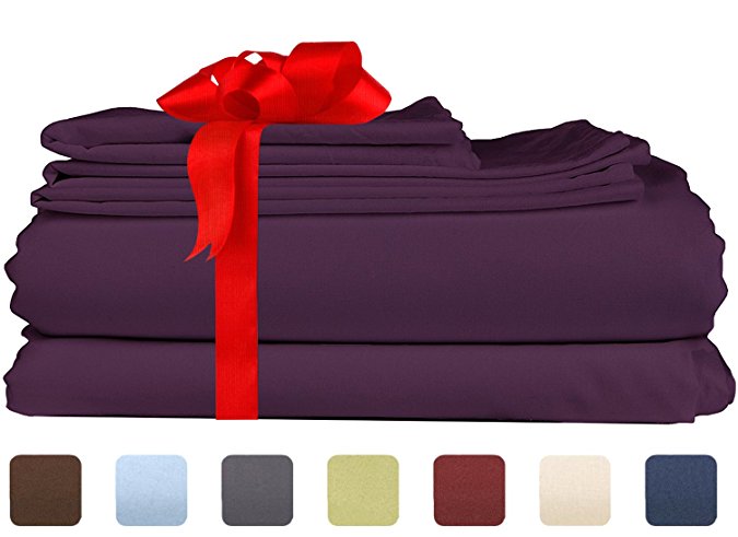 California King Size Sheet Set - 6 Piece Set - Hotel Luxury Bed Sheets - Extra Soft - Deep Pockets - Easy Fit - Cooling Sheets - Wrinkle Free - Purple Plum Bed Sheets - Cali Kings Sheets - 6 PC