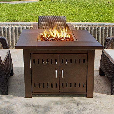 XtremepowerUS Out door Patio Heaters LPG Propane Fire Pit Table Hammered Bronze Steel Finish