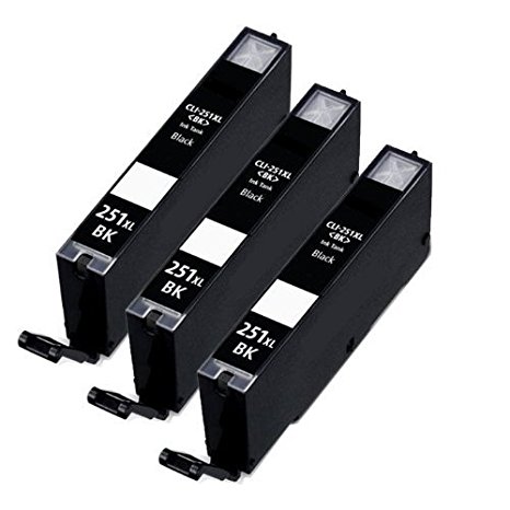 HI-VISION® 3 Pack Compatible Canon CLI-251XL CLI 251 High Yield Black Ink Cartridge Replacement for PIXMA iP7250,MG6320,MG5420,iP7220,MX922,MX722,MG6350,MG5450
