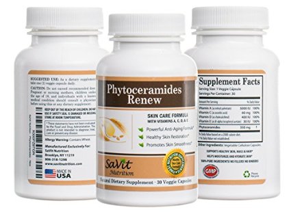 Premium Quality Plant Derived Pure Phytoceramides ~ 350 mg - Recommended Dosage for Youthful Skin ~ Includes Vitamins A, C, D & E ~ Supports, Softens and Renews your Skin for Healthier Younger Look ~ Skin Restoring Supplement ~ Anti-Aging Skin Care ~ Skin Rejuvenating ~ Cell Renewal ~ Skin Hydration ~ SaVit Nutrition Guaranteed Results