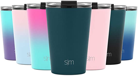 Simple Modern 12oz Classic Tumbler Travel Mug with Clear Flip Lid & Straw - Coffee Vacuum Insulated Gift for Men and Women Beer Pint Cup - 18/8 Stainless Steel Water Bottle -Riptide