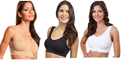 Genie Bra (3 Pack Womens Seamless, Wireless Bra, As Seen On TV, with Removable Pads for Extra Lift (Nude/Black/White, Large)