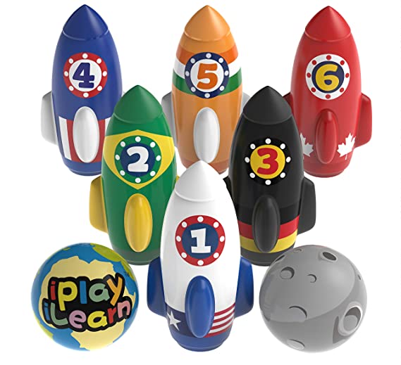 iPlay, iLearn Kids Rocket Bowling Set, Soft Indoor Play Game, Toddler Active Sports Toys, 6 Foam Pins 2 Planet Balls, Learning Development Party Favor Gifts for 3 4 5 Year Olds, Boys Girls Baby Child