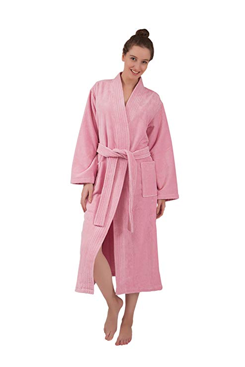 Bagno Milano Women's Robe, Turkish Cotton Soft Terry Velour , Elegance Spa Bathrobe, Made in Turkey